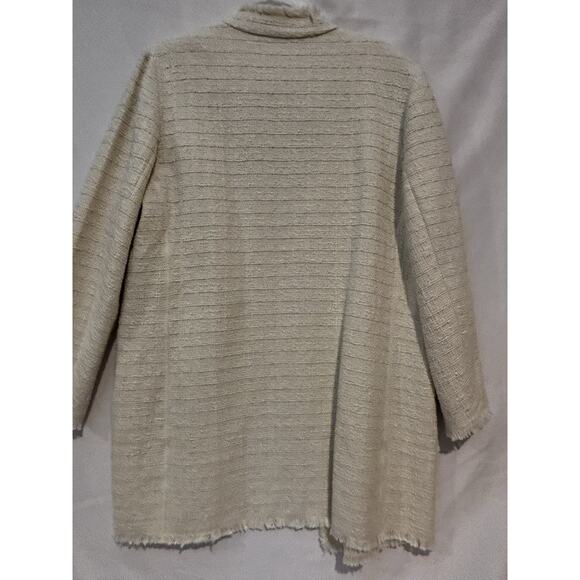 Chico’s Capsule Ecru Cream Tweed Fringe Long Topper Jacket Cardigan Sz 3 XL Chic - Picture 10 of 11